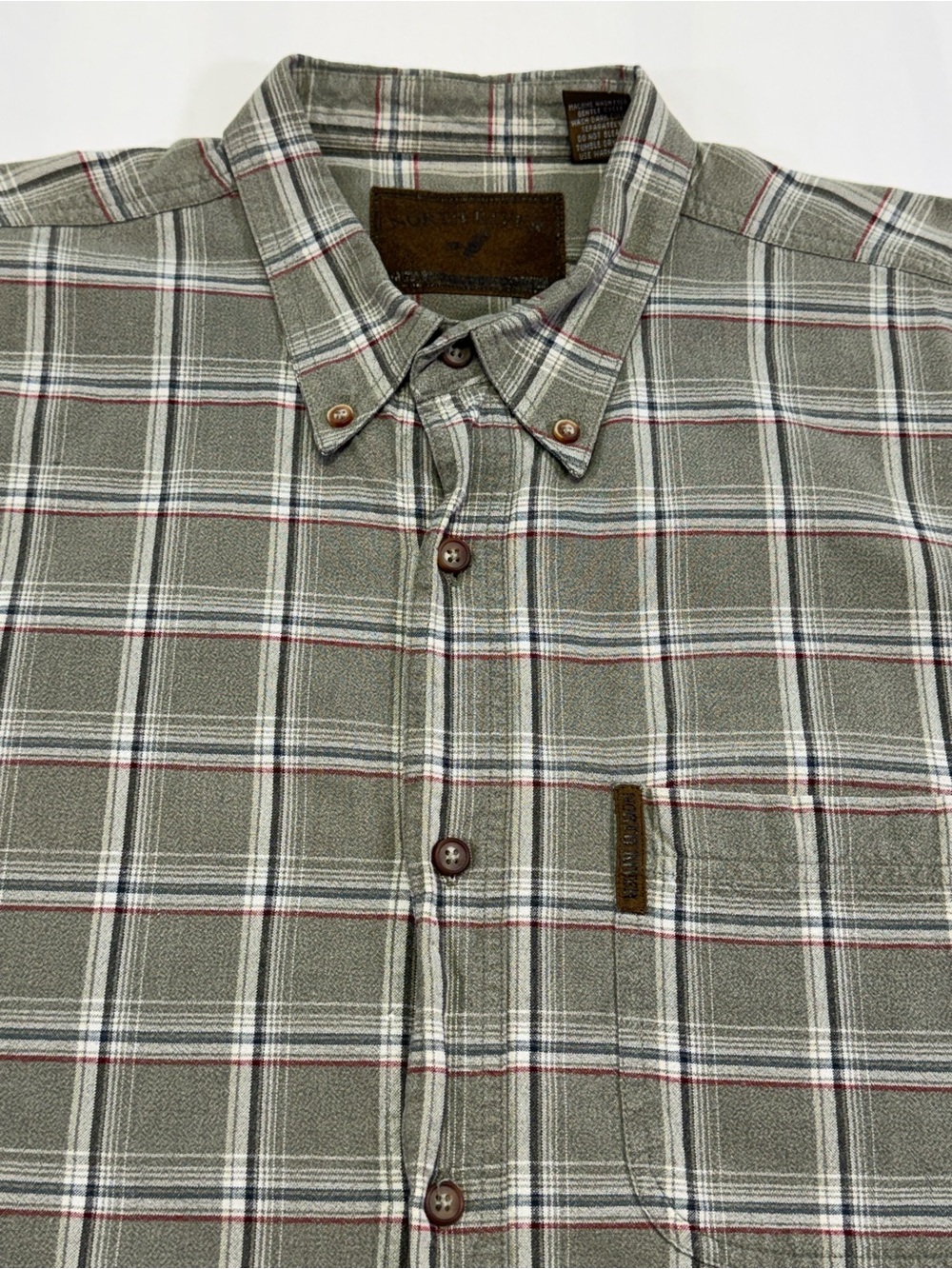 Plaid Short-Sleeve Button-Down Shirt in Olive and Gray - Picture 4 of 11